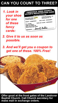 2 PC Chicken Combo Meal Free if You Give Us Your Voter's Registration Card!