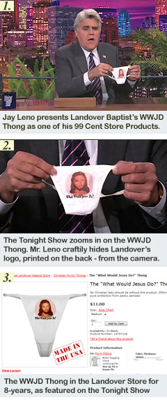 Jay Leno Showcases Landover Baptist's WWJD Thong During his Last Month on The Tonight Show