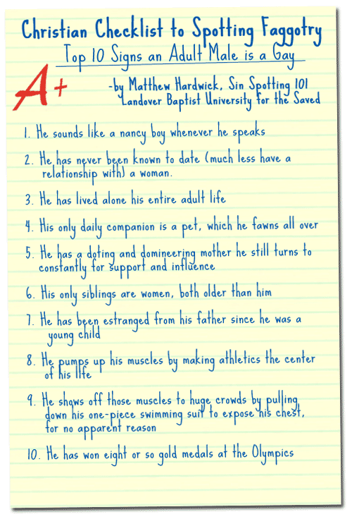 Top Ten Ways to Spot a Gay - Christian Checklist to Spotting Faggotry
